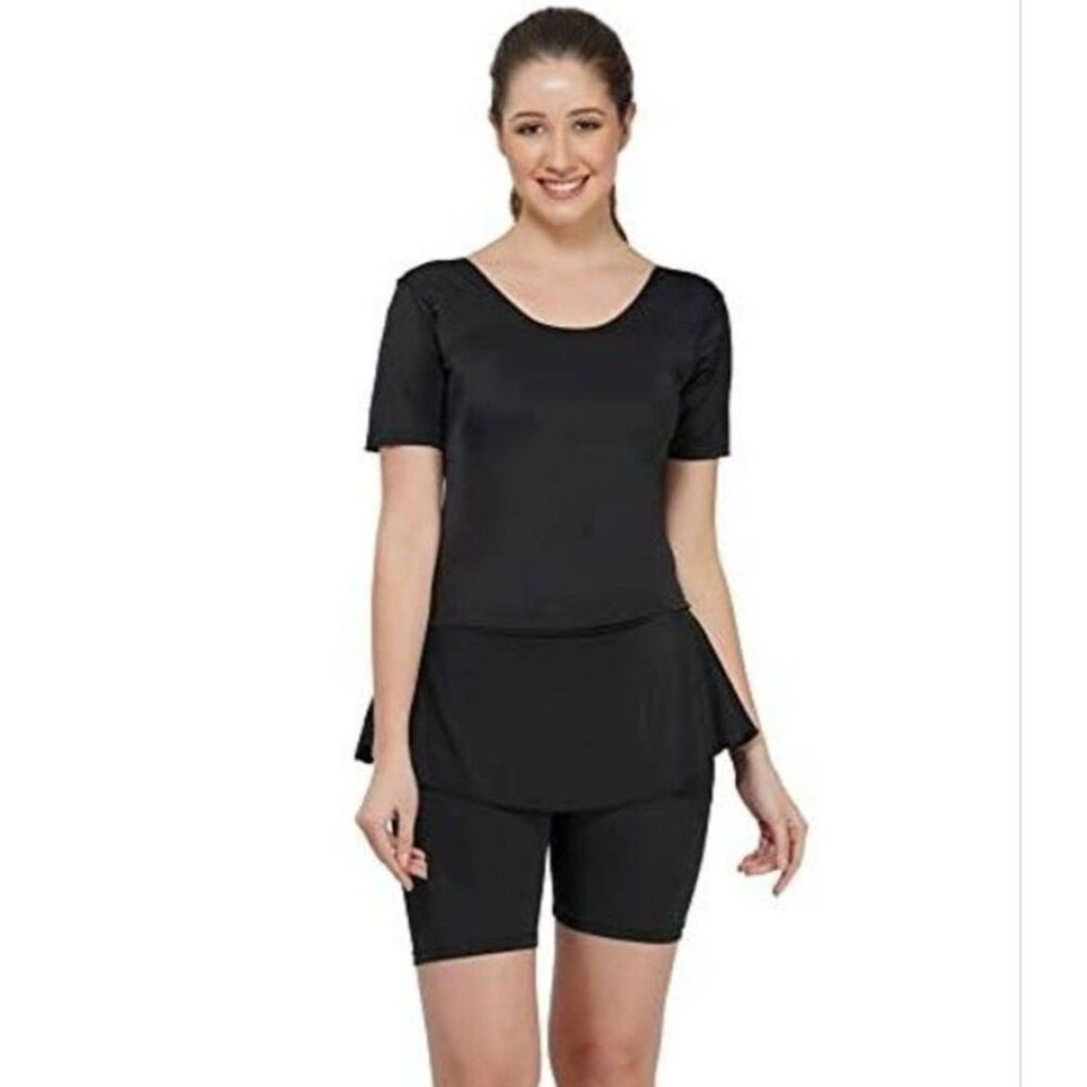 Women Swimwear One Piece Black Cycling costume stretchable Swimsuit Size S